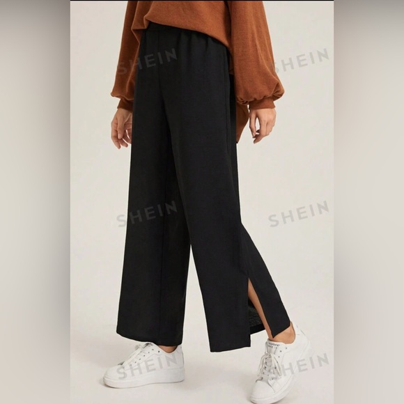 SHIEN Pants - SHEIN EZwear Split Hem Wide Leg Pants